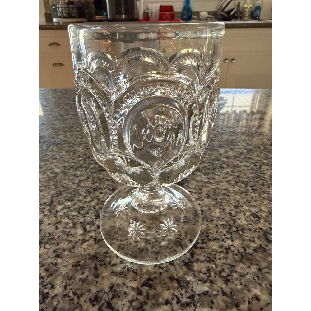 L.G. Wright Moon and Star Goblet Glass Clear Excellent Vintage Pressed Glass